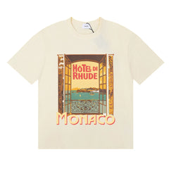 RHUDE "Hotel Di Rhude Monaco" Graphic Print T-Shirt - Cream