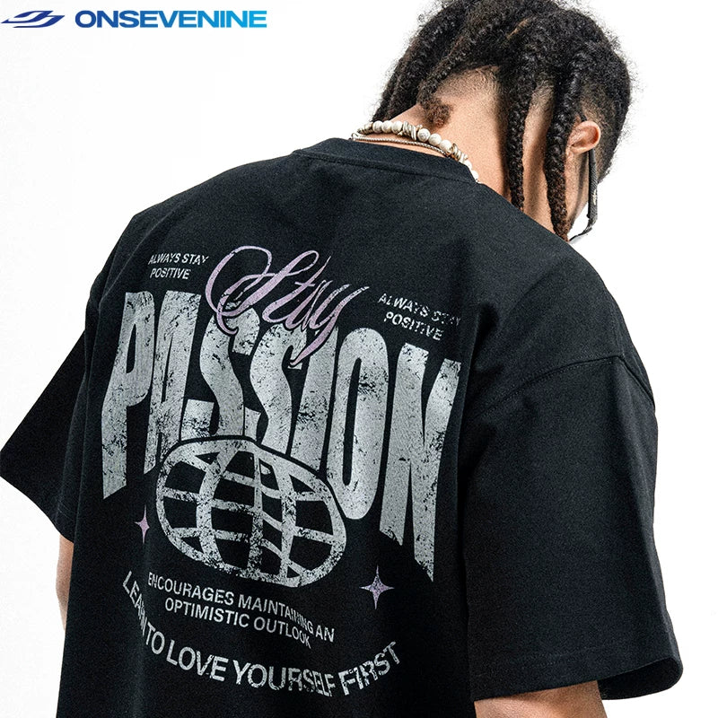 ONSEVENINE "Stay Passion" Minimalist Chest Graphic Tee