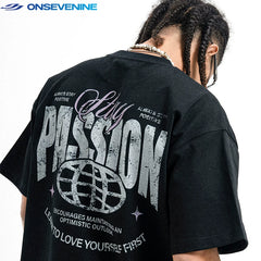 ONSEVENINE "Stay Passion" Minimalist Chest Graphic Tee