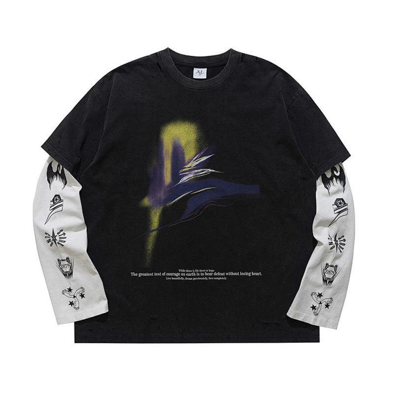 ONSEVENINE Abstract Spray-Graphic Layered-Effect Tee