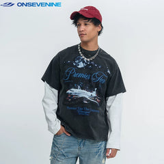 ONSEVENINE "Premier Tier" Airplane Graphic Layered-Effect Tee