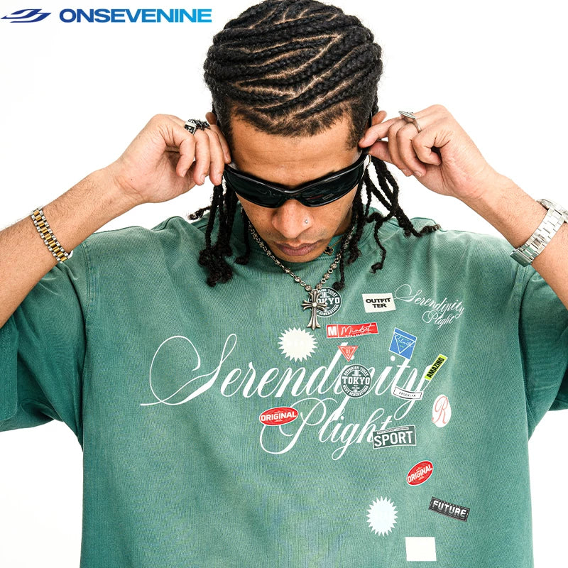 ONSEVENINE "Serendipity Plight" Patchwork Graphic Tee