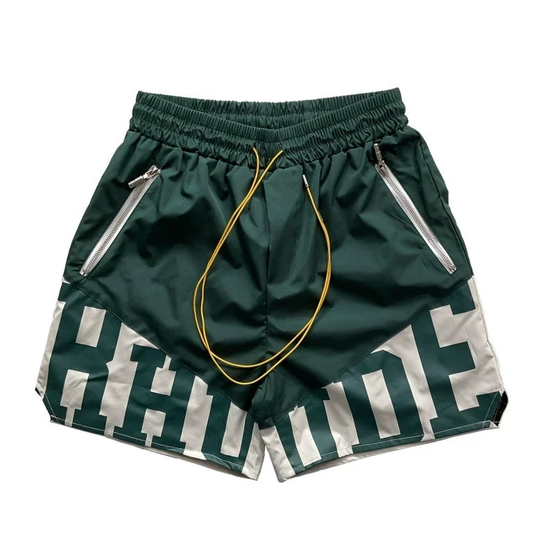 RHUDE Logo Panel Athletic Shorts - Forest Green / White