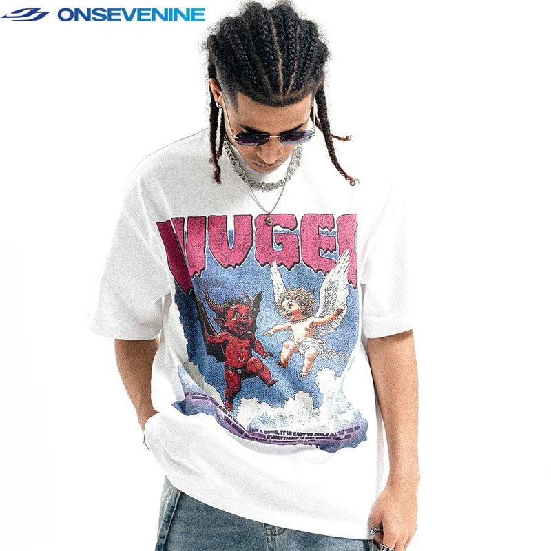 ONSEVENINE "VIVGEA" Devil and Angel Graphic Tee