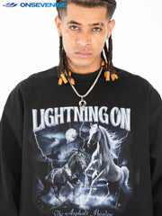 ONSEVENINE "Lightning On" Horses Graphic Long-Sleeve Shirt