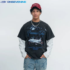 ONSEVENINE "Premier Tier" Airplane Graphic Layered-Effect Tee