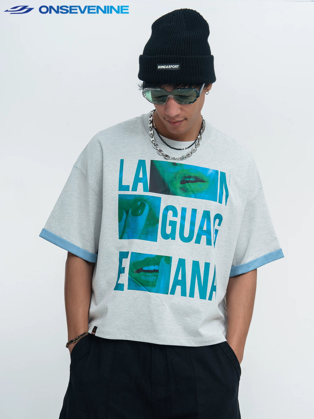 ONSEVENINE "Language" Collage Graphic Tee