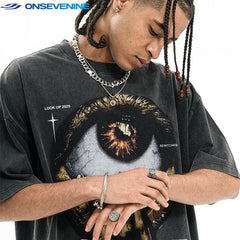 ONSEVENINE Giant Eye and Hand Graphic Tee