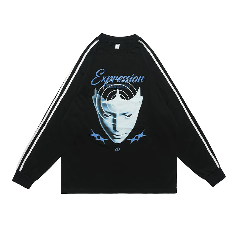 ONSEVENINE "Expression" Cyber-Graphic Long-Sleeve Shirt