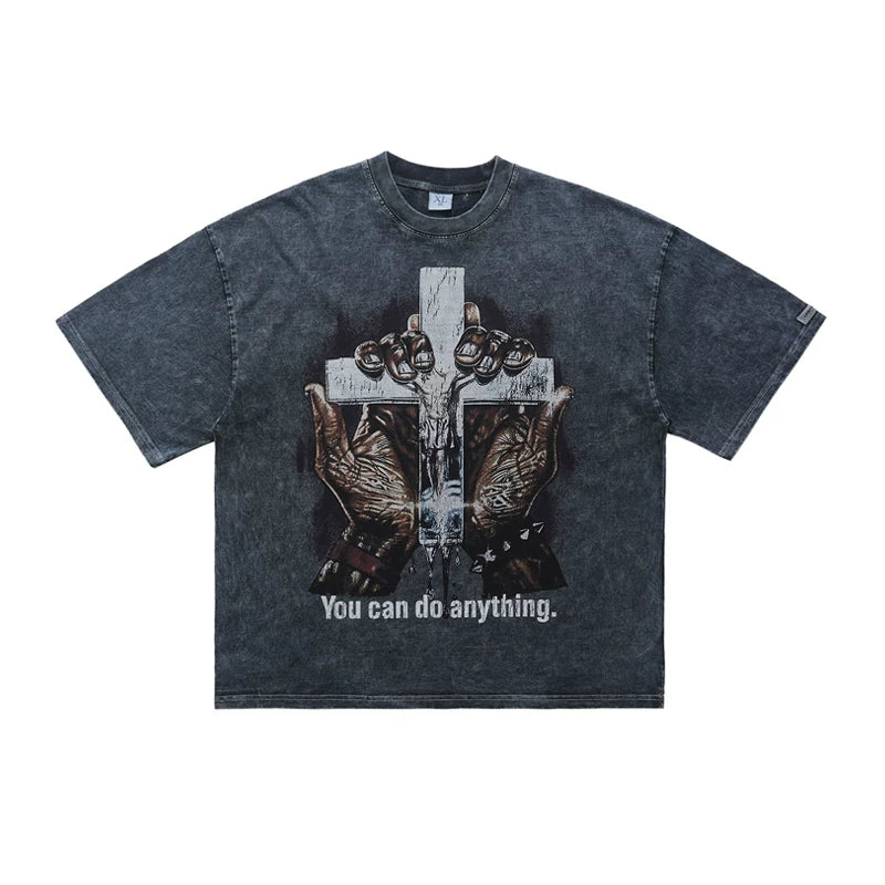 ONSEVENINE Grasping Hands Cross Graphic Tee