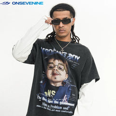 ONSEVENINE "Arrogant Boy" Graphic Layered-Effect Tee