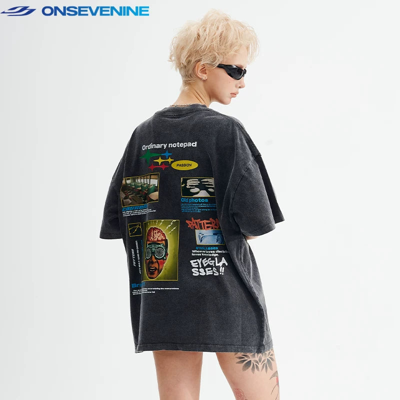 ONSEVENINE "Ordinary Notepad" Collage Graphic Tee