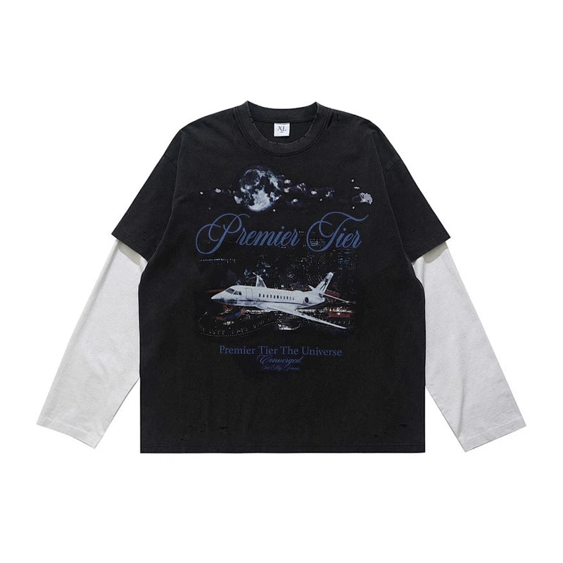 ONSEVENINE "Premier Tier" Airplane Graphic Layered-Effect Tee