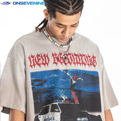 ONSEVENINE Skateboarder and Police Car Graphic Tee