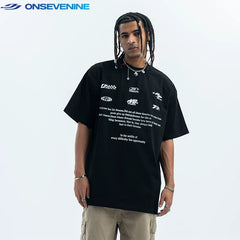 ONSEVENINE Graphic Typography Oversized Tee