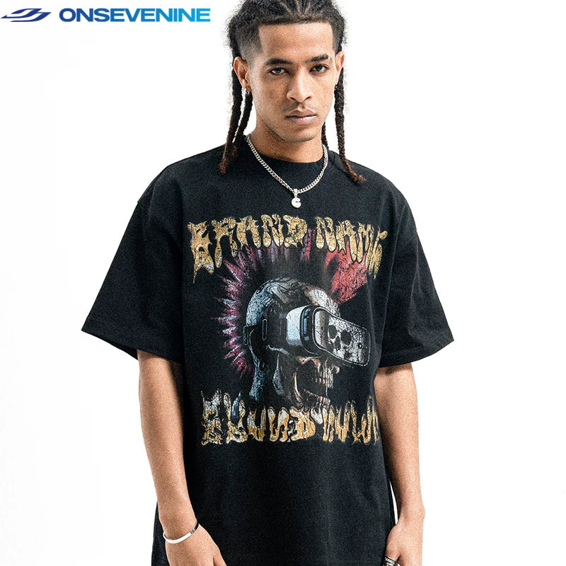 ONSEVENINE Cyber Punk Skull Graphic Tee
