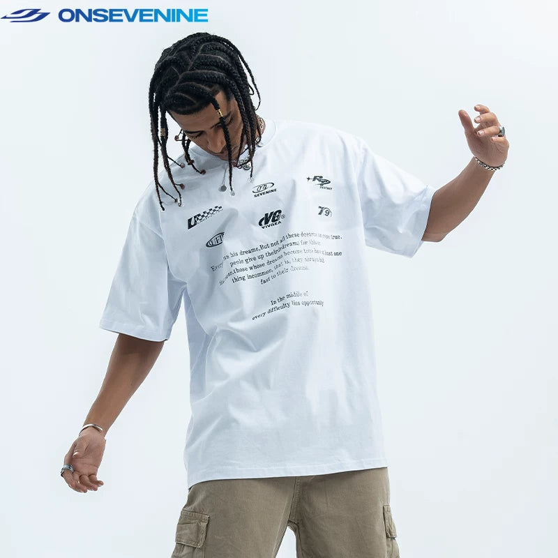 ONSEVENINE Graphic Typography Oversized Tee