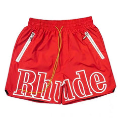 RHUDE Outline Script Logo Drawstring Athletic Shorts - Red