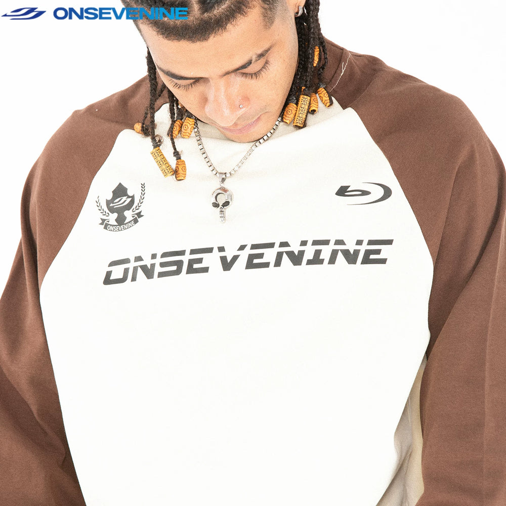 ONSEVENINE Black-and-White Raglan Long-Sleeve Shirt