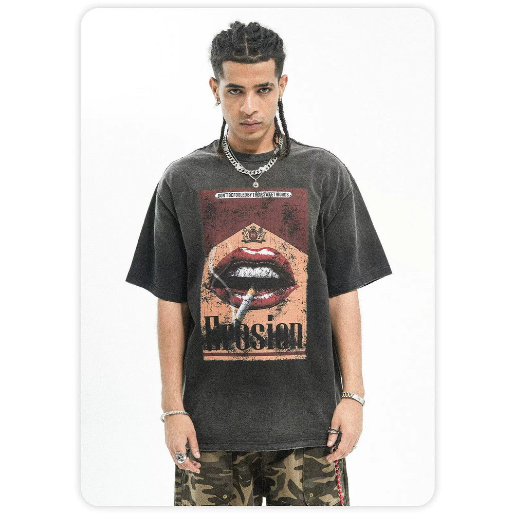 ONSEVENINE "Erosion" Lips & Cigarette Graphic Tee