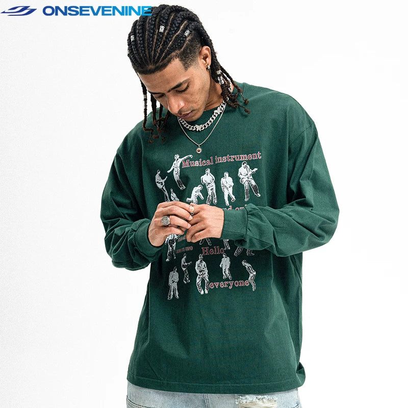 ONSEVENINE "Musical Instrument / Hello Everyone" Long-Sleeve Graphic Tee