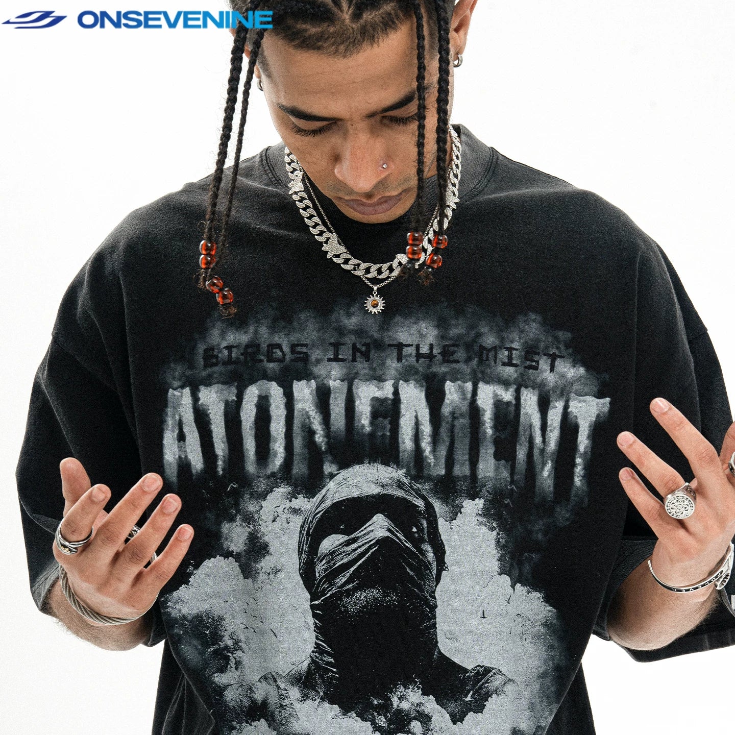ONSEVENINE "Atonement" Distressed Graphic Tee