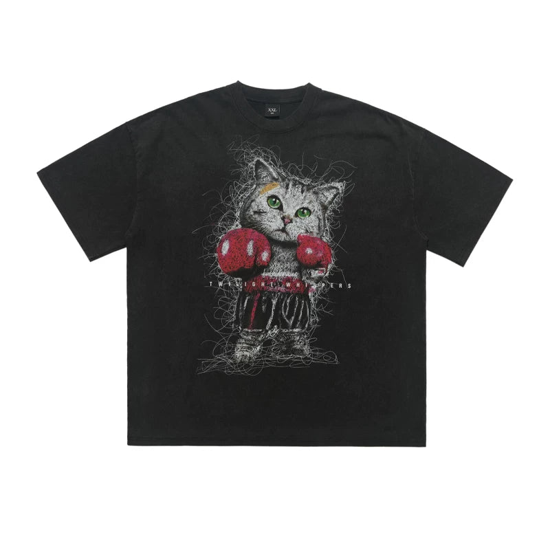 ONSEVENINE Boxing Cat Graphic Tee