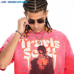 ONSEVENINE Travis Scott Vintage-Style Graphic Tee