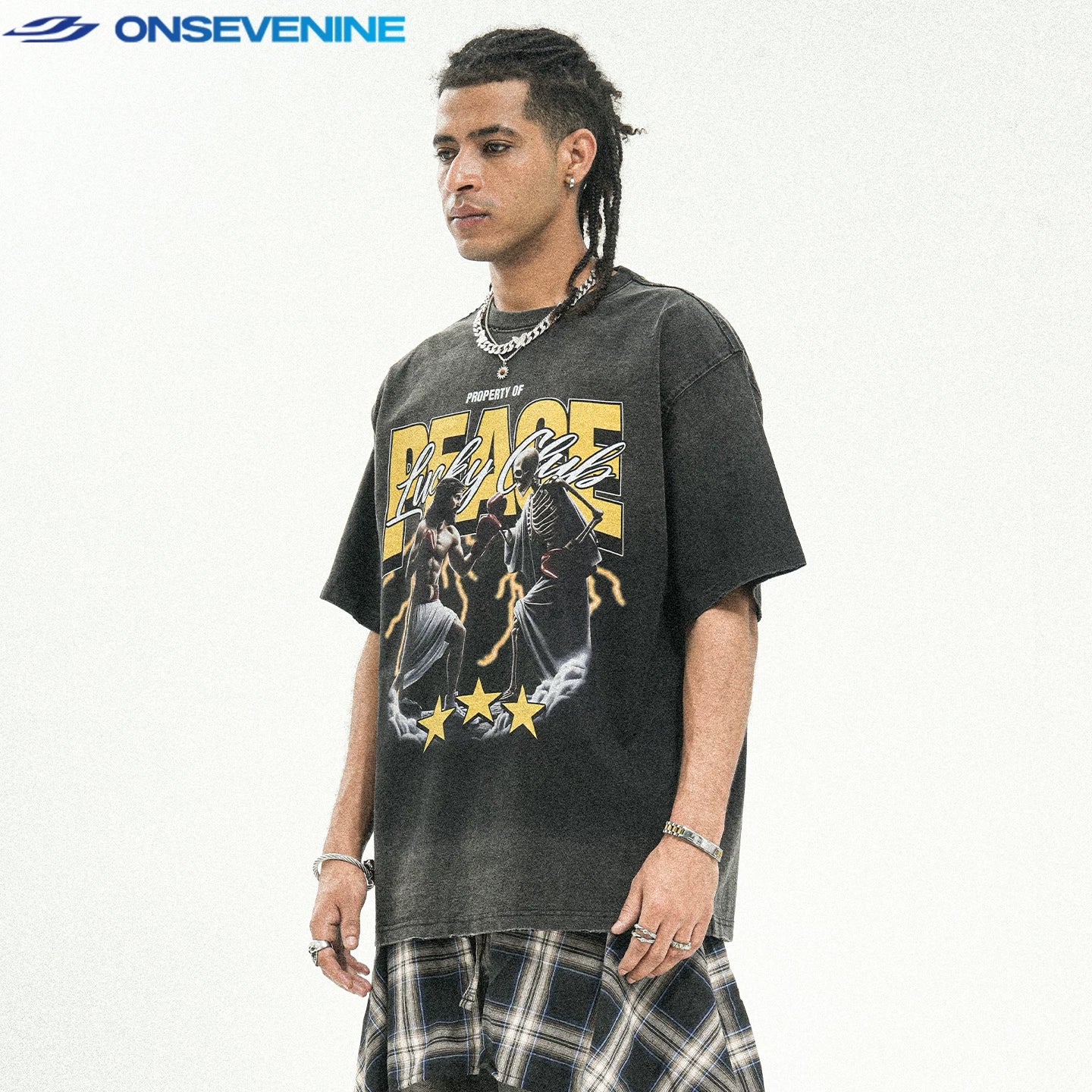 ONSEVENINE "Lucky Club / Peace" Boxing Graphic Tee