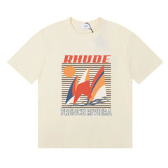 RHUDE French Riviera Graphic Print T-Shirt - Cream