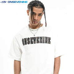 ONSEVENINE Snakeskin-Applique Lettered Black Tee