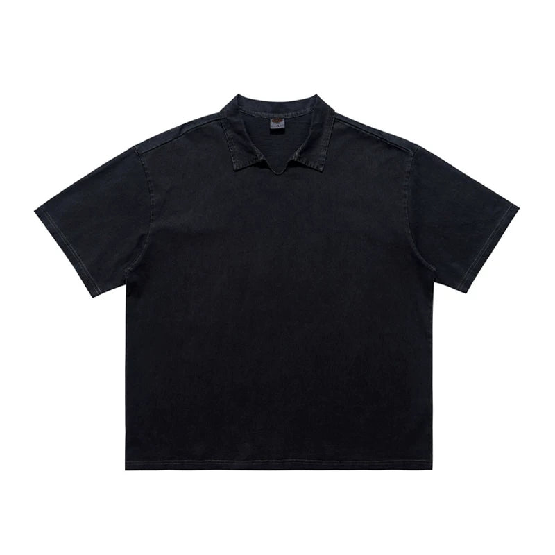 ONSEVENINE Acid-Wash Polo Collar Tee