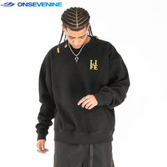 ONSEVENINE "LIFE" Back-Graphic Black Sweatshirt