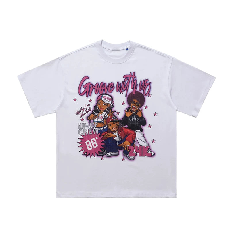ONSEVENINE "Groove with Us" Cartoon Graphic Tee