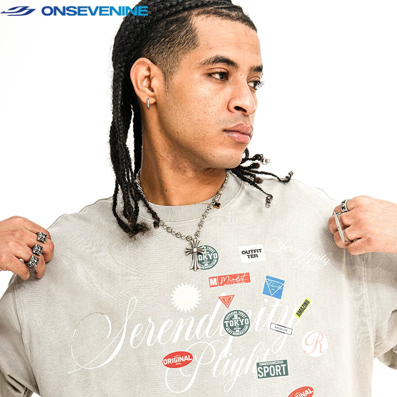 ONSEVENINE "Serendipity Plight" Patchwork Graphic Tee