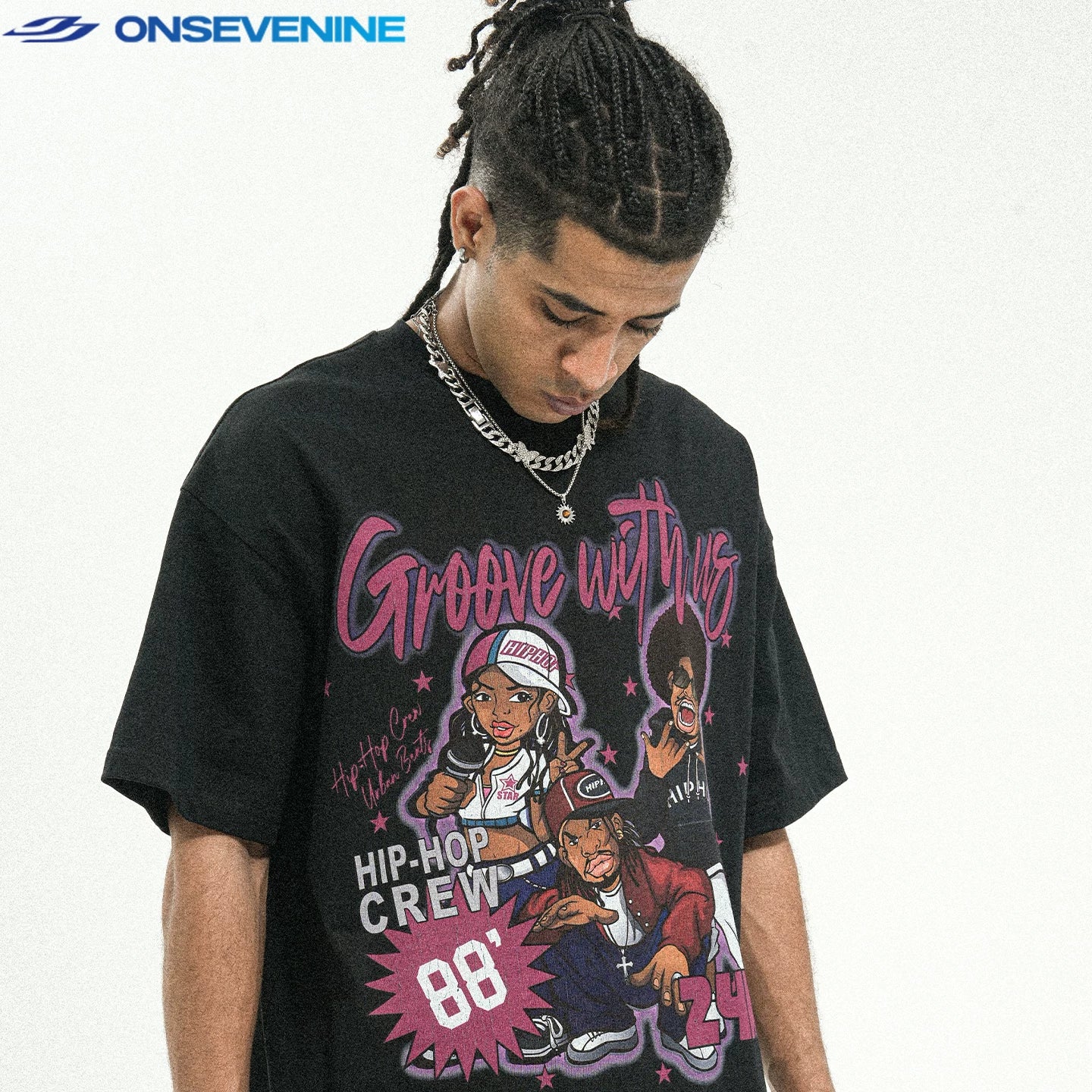 ONSEVENINE "Groove with Us" Cartoon Graphic Tee
