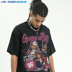 ONSEVENINE "Groove with Us" Cartoon Graphic Tee