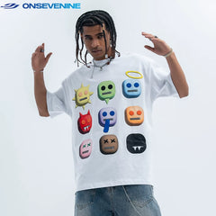 ONSEVENINE 3D Emoji Character Grid Graphic Tee