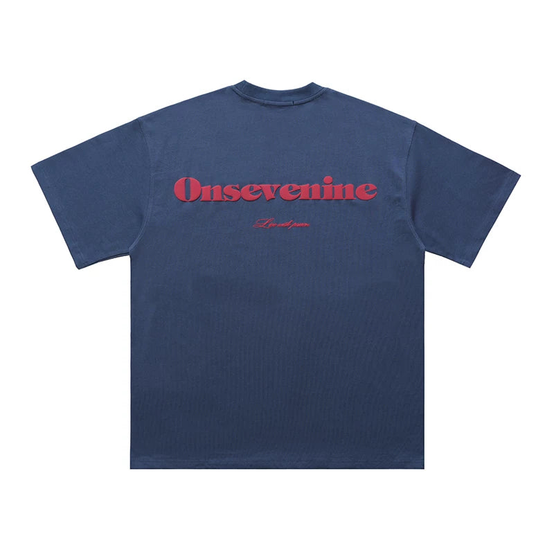 ONSEVENINE "Live with Passion" Blue Lettering White Tee