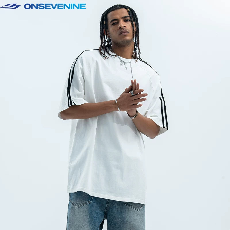 ONSEVENINE Striped Piping Raglan Tee