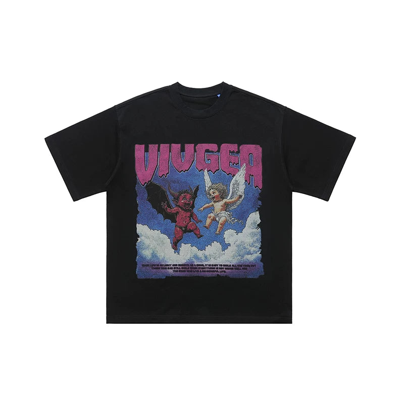 ONSEVENINE "VIVGEA" Devil and Angel Graphic Tee