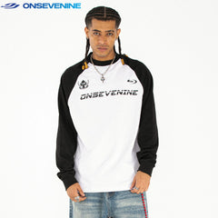 ONSEVENINE Black-and-White Raglan Long-Sleeve Shirt