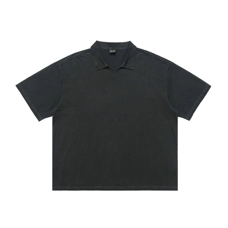 ONSEVENINE Acid-Wash Polo Collar Tee