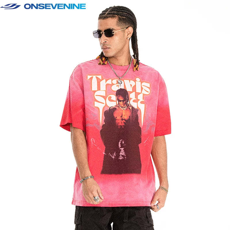 ONSEVENINE Travis Scott Vintage-Style Graphic Tee