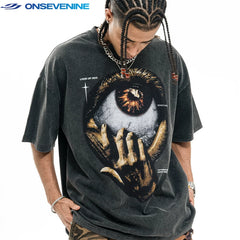 ONSEVENINE Giant Eye and Hand Graphic Tee