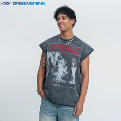 ONSEVENINE "Vanished" Distressed Graphic Sleeveless Tee