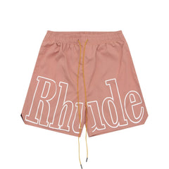 RHUDE Signature Script Logo Athletic Shorts - Dusty Rose / White
