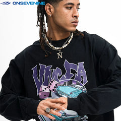 ONSEVENINE Classic Car and Dice Graphic Long-Sleeve Tee