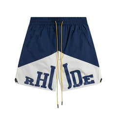 RHUDE Colorblock Athletic Shorts with Split Script Logo - Navy / White
