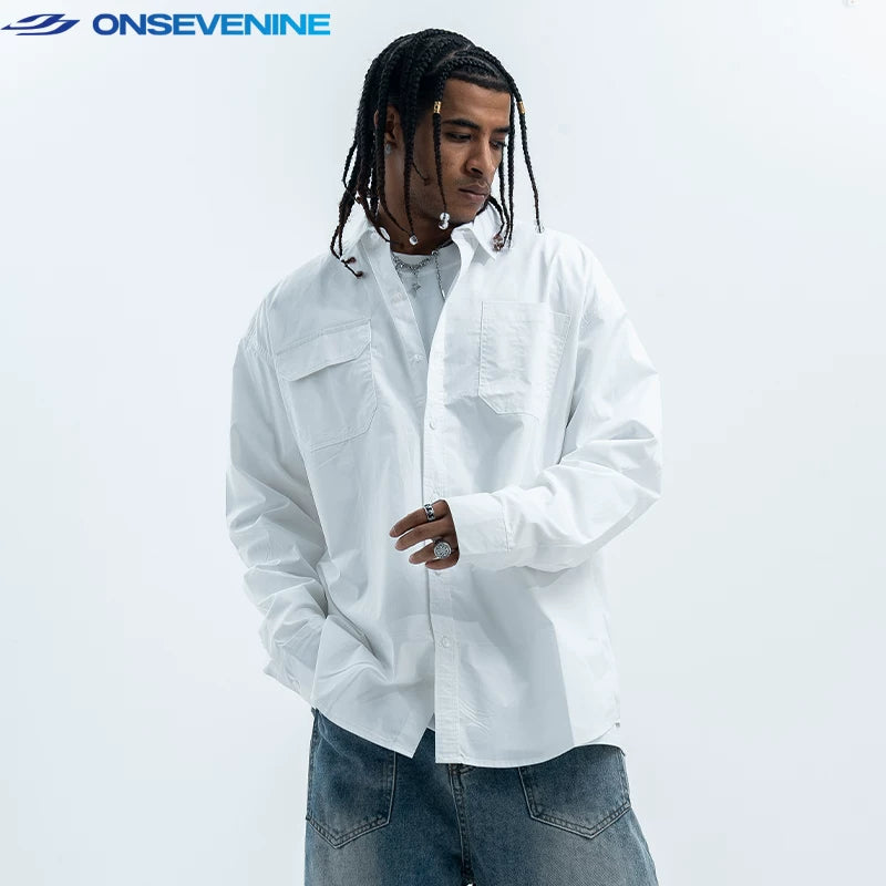 ONSEVENINE Classic Button-Down Utility Long-Sleeve Shirt